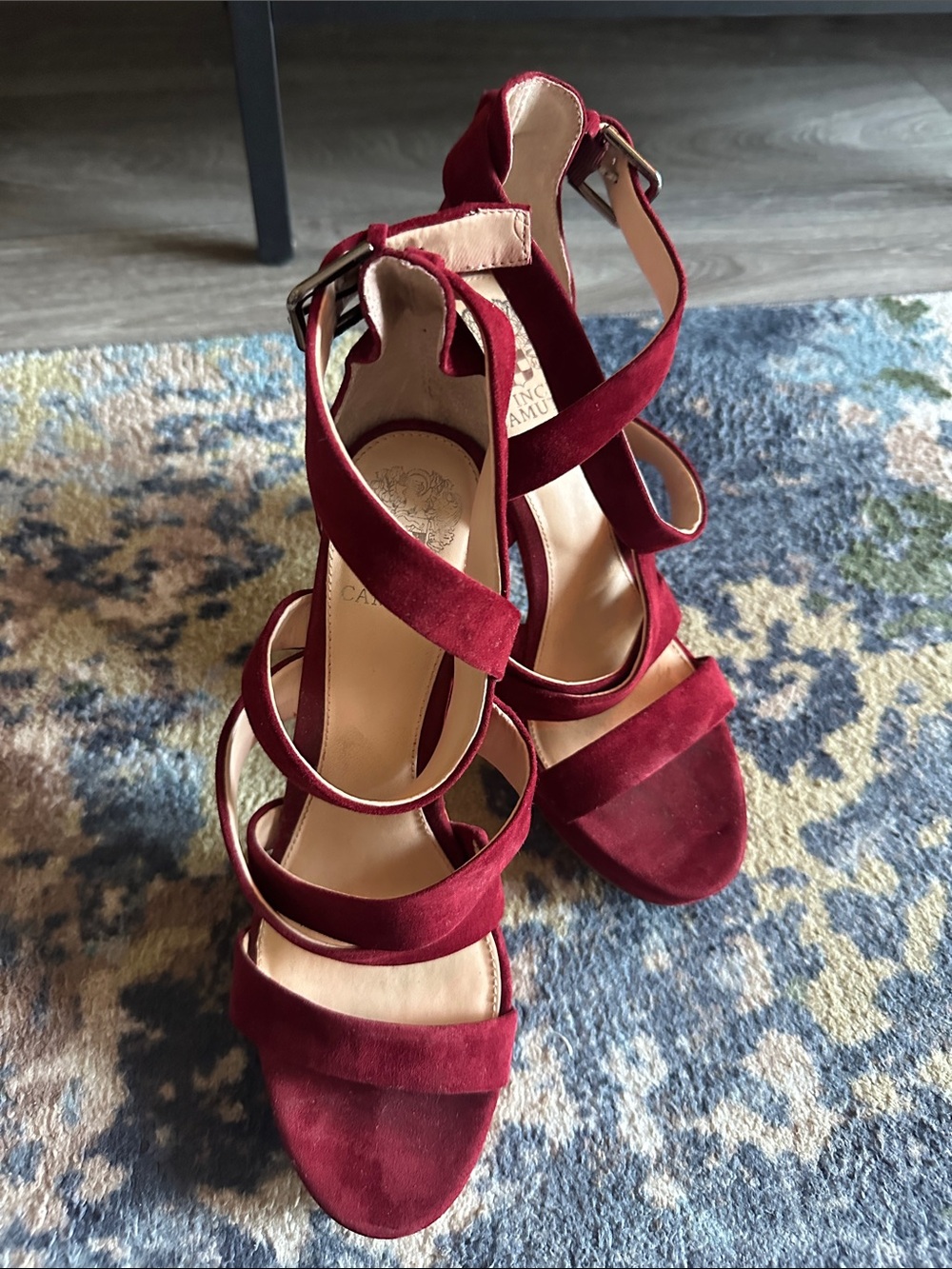 Vince Camuto Women's Wine Red Suede Strappy Platform Heels - Picture 2 of 7